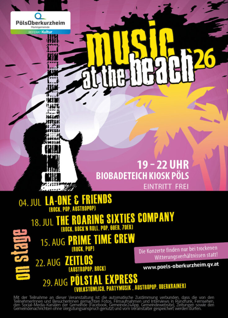 Flyer zu „Music at the Beach 2026“ mit dem Lineup
